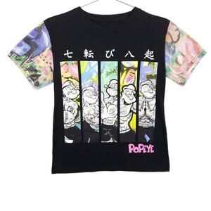 Popeye T Shirt Mens M Black Japanese Muscle Flex Color Splash Artwork Graphic